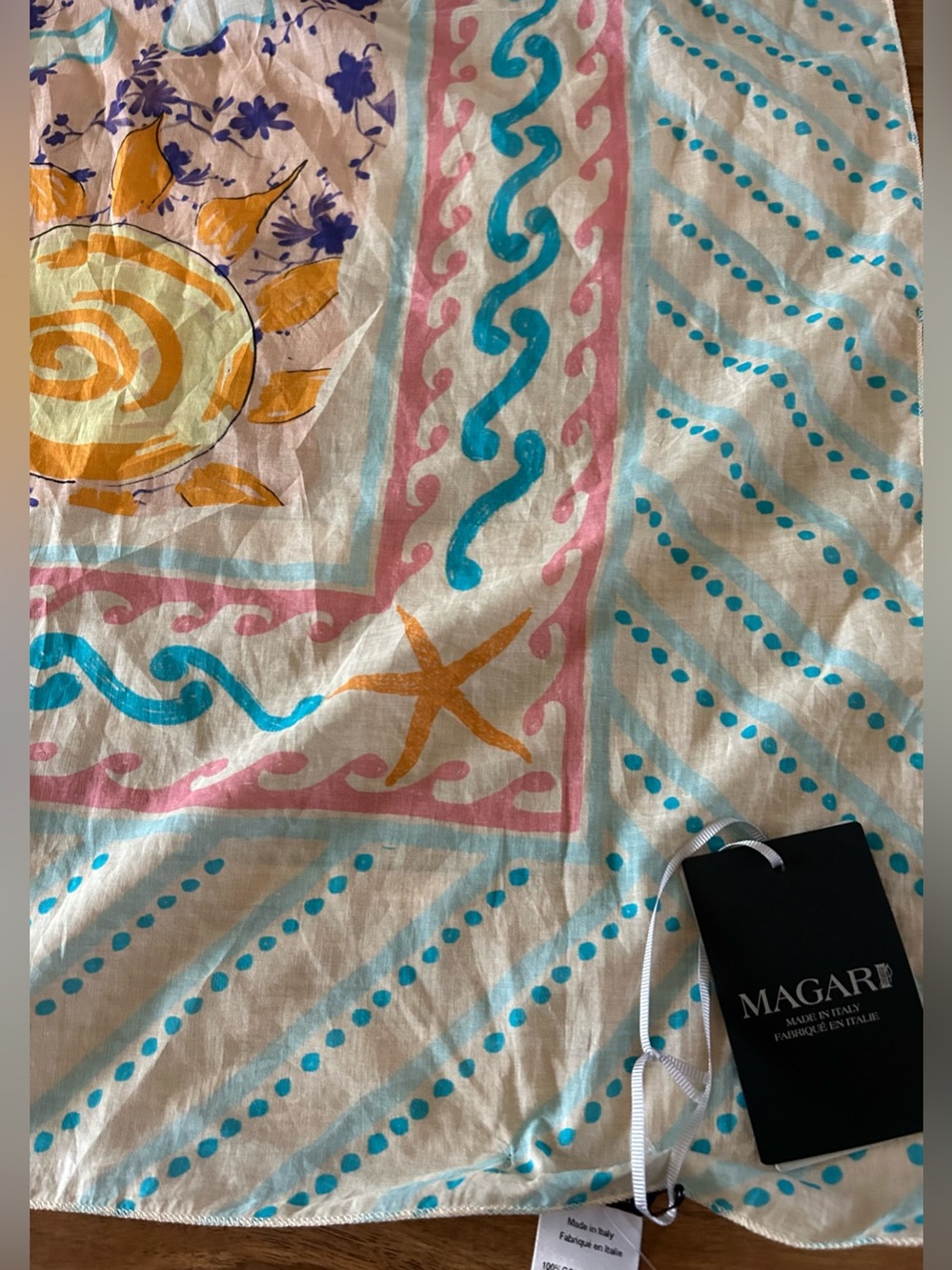 Magari Sea Life Cover up Pareo Large Scarf Multicolor Made in Italy - Picture 3 of 5